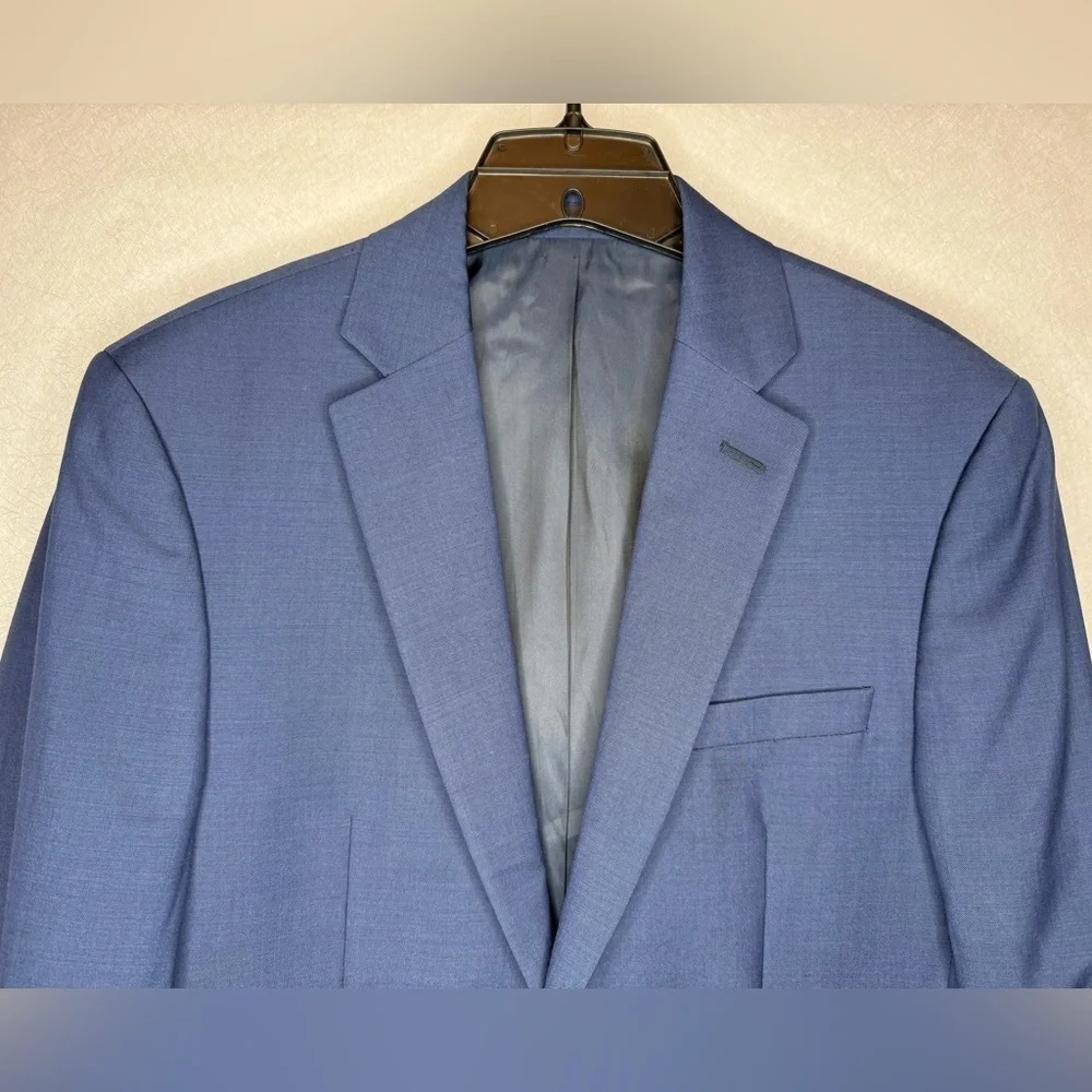 Calvin Klein Solid Blue 100% Wool Suit Suit Jacket Sport Coat 38R